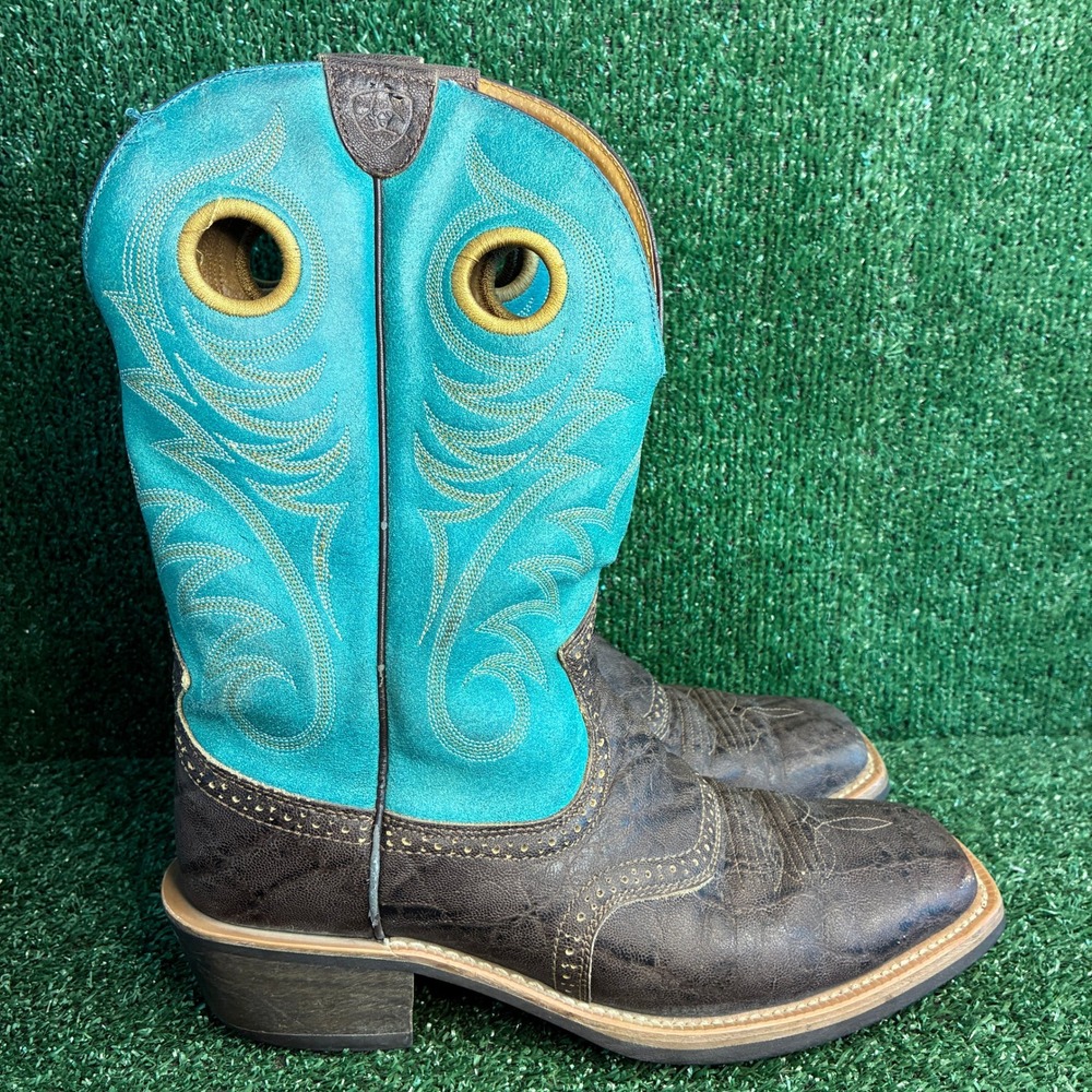 Ariat Sport Square Toe Western Embroidered Pull-On Cowboy Boots Brown Mens 10.5D